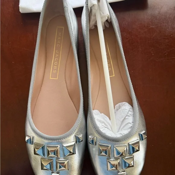 Marc Jacobs Silver Studded Leather Ballet Flats - Picture 2 of 4